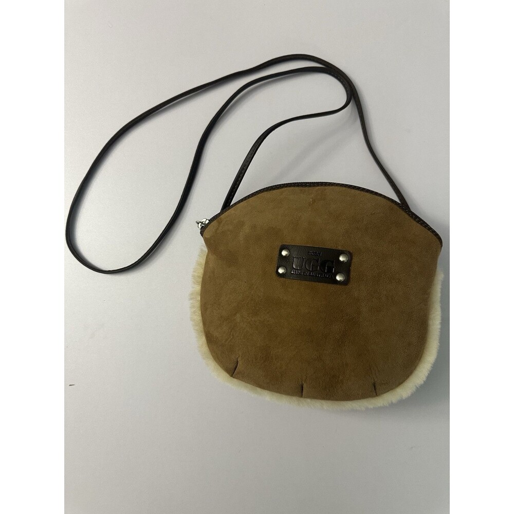 Ugg Suede And Sherpa Crossbody Handbag Round Shoulder Bag Small Zip Up Purse EUC